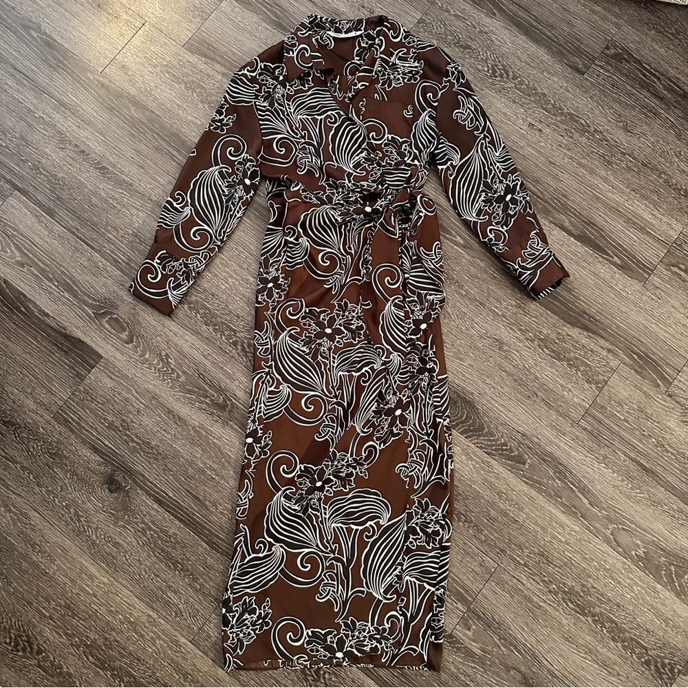 Women's Brown Floral Wrap Dress